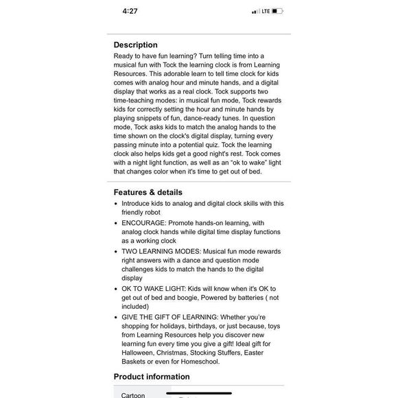 Learning Resources Tock the Clock learning clock - Picture 3 of 3